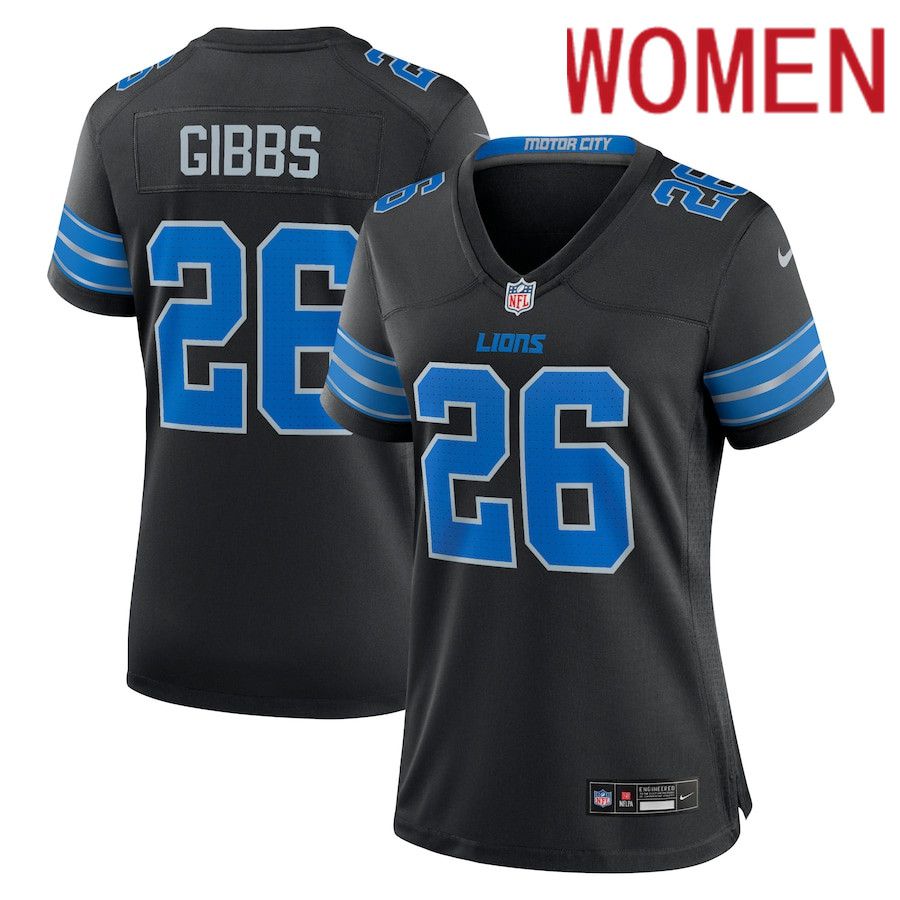 Women Detroit Lions #26 Jahmyr Gibbs Nike Black 2nd Alternate Game NFL Jersey->->Women Jersey